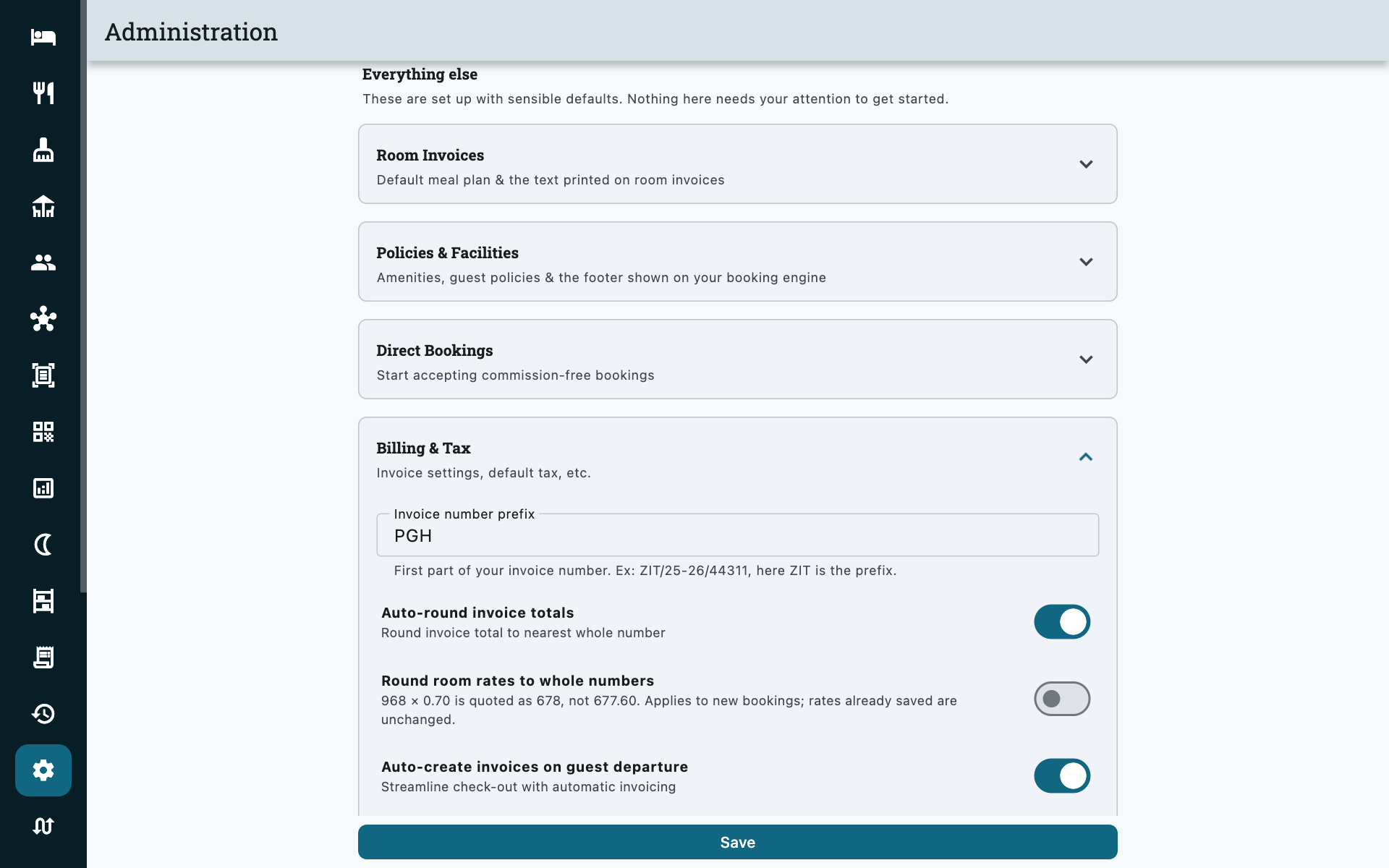 Billing and tax settings