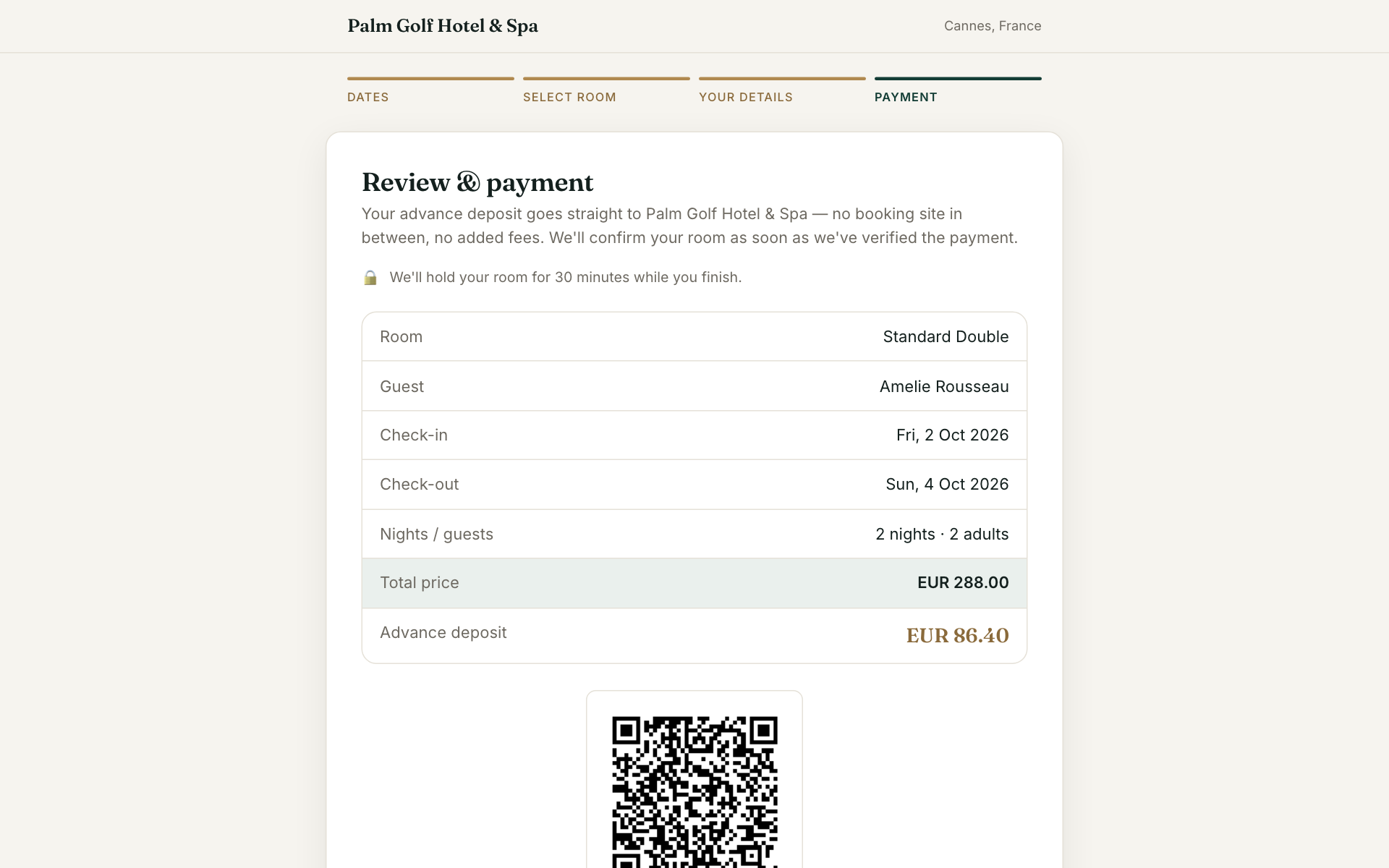 Booking engine — payment step
