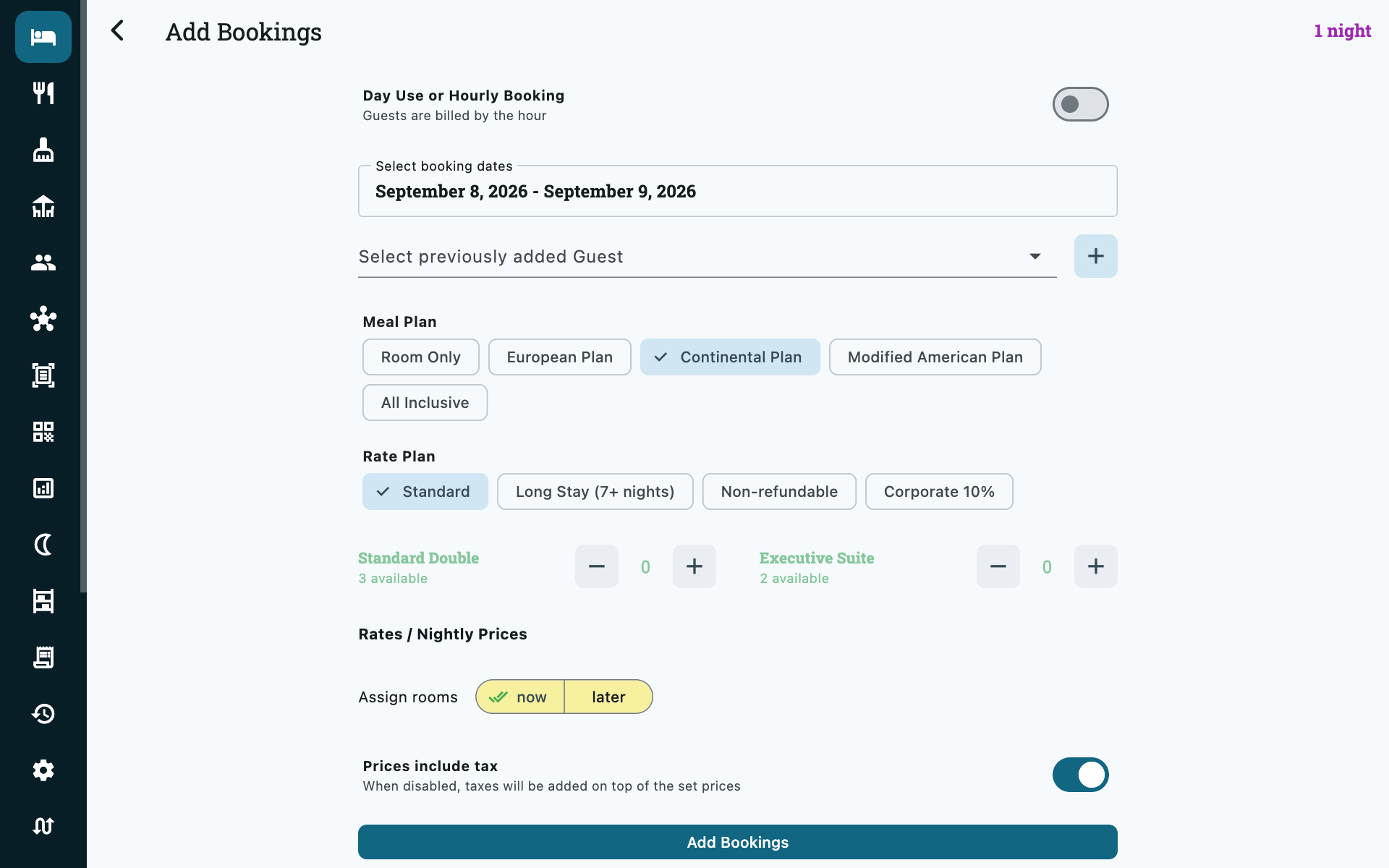 Add Bookings form