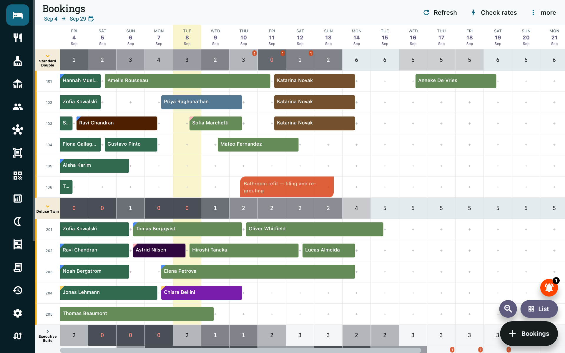 Bookings calendar