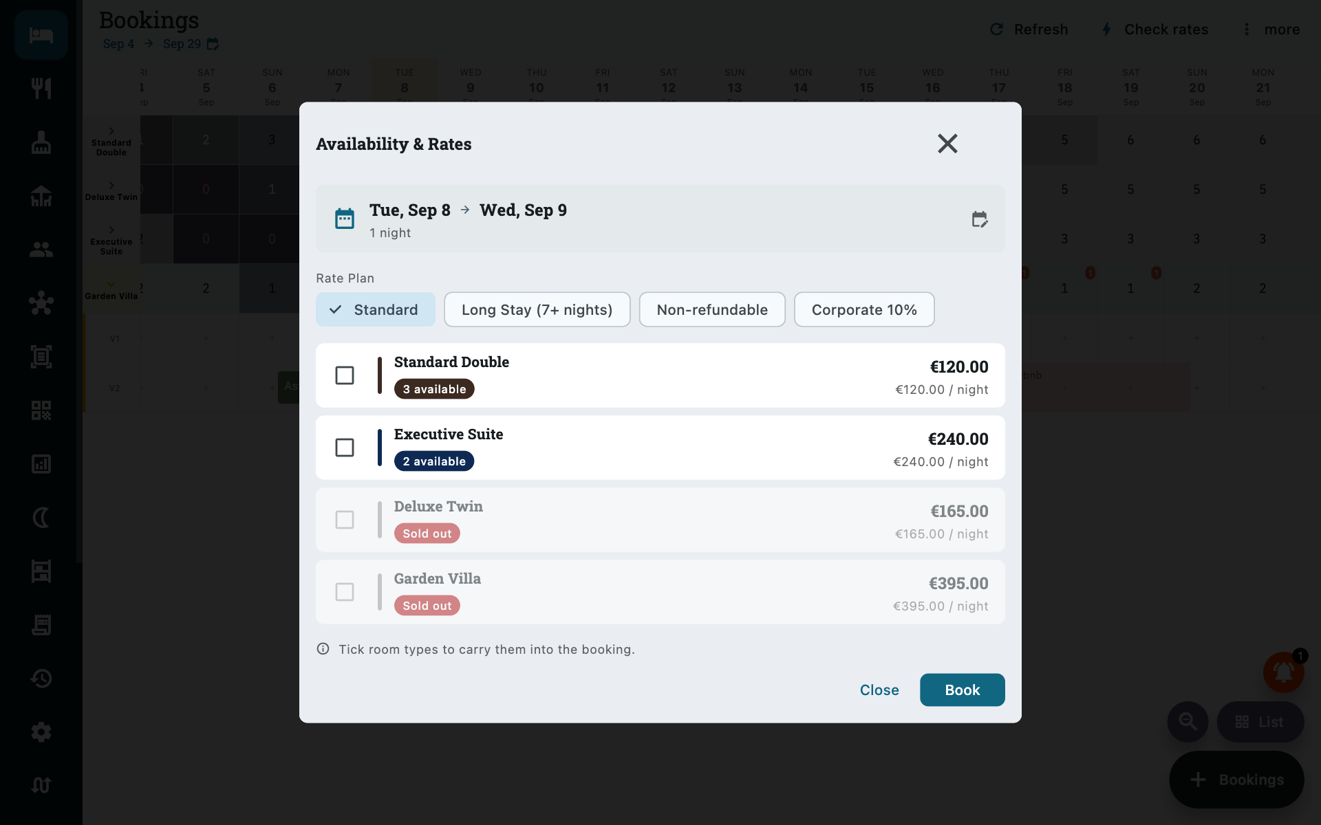 Availability and rates for an enquiry