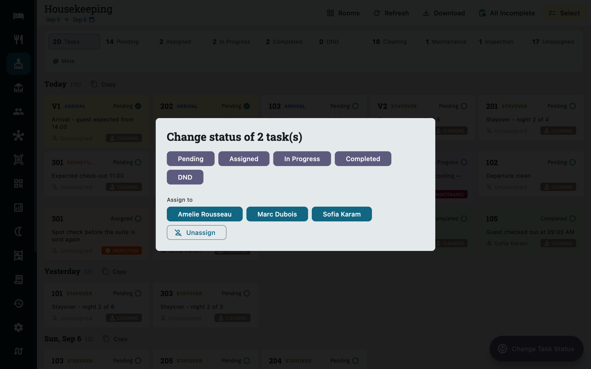Changing the status of several tasks