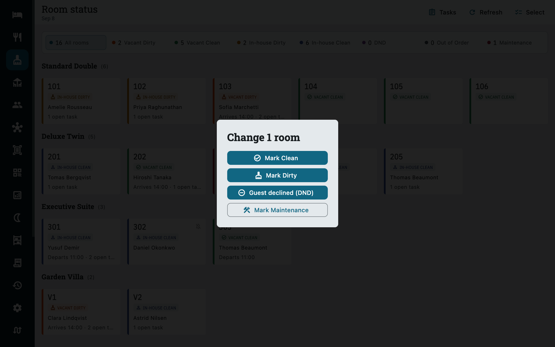 Setting a room's status