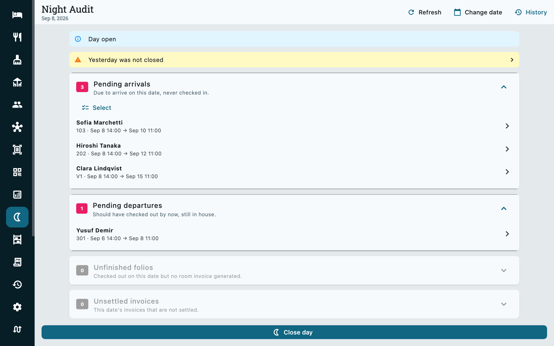 Night audit checklist