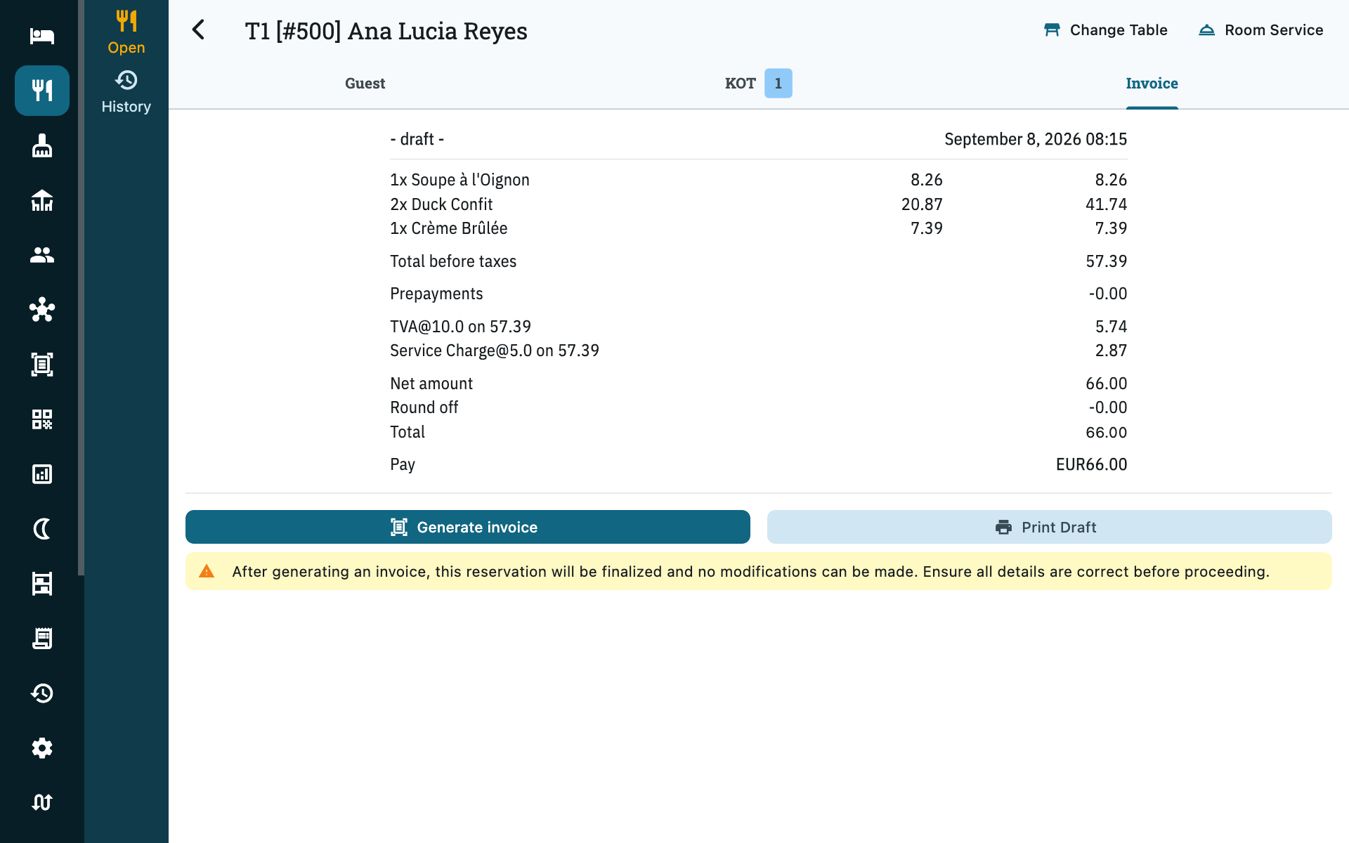 Order → Invoice tab