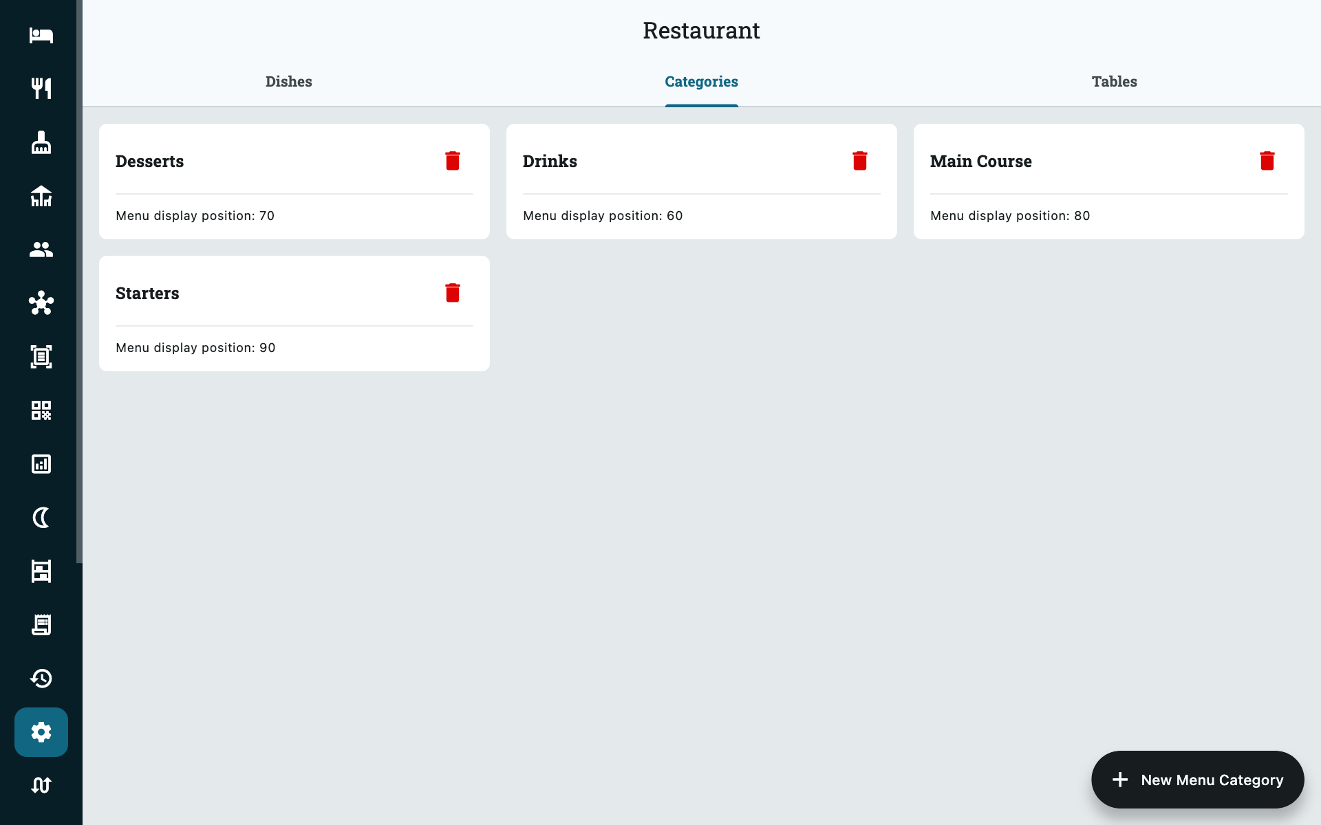 Settings → Restaurant → Categories