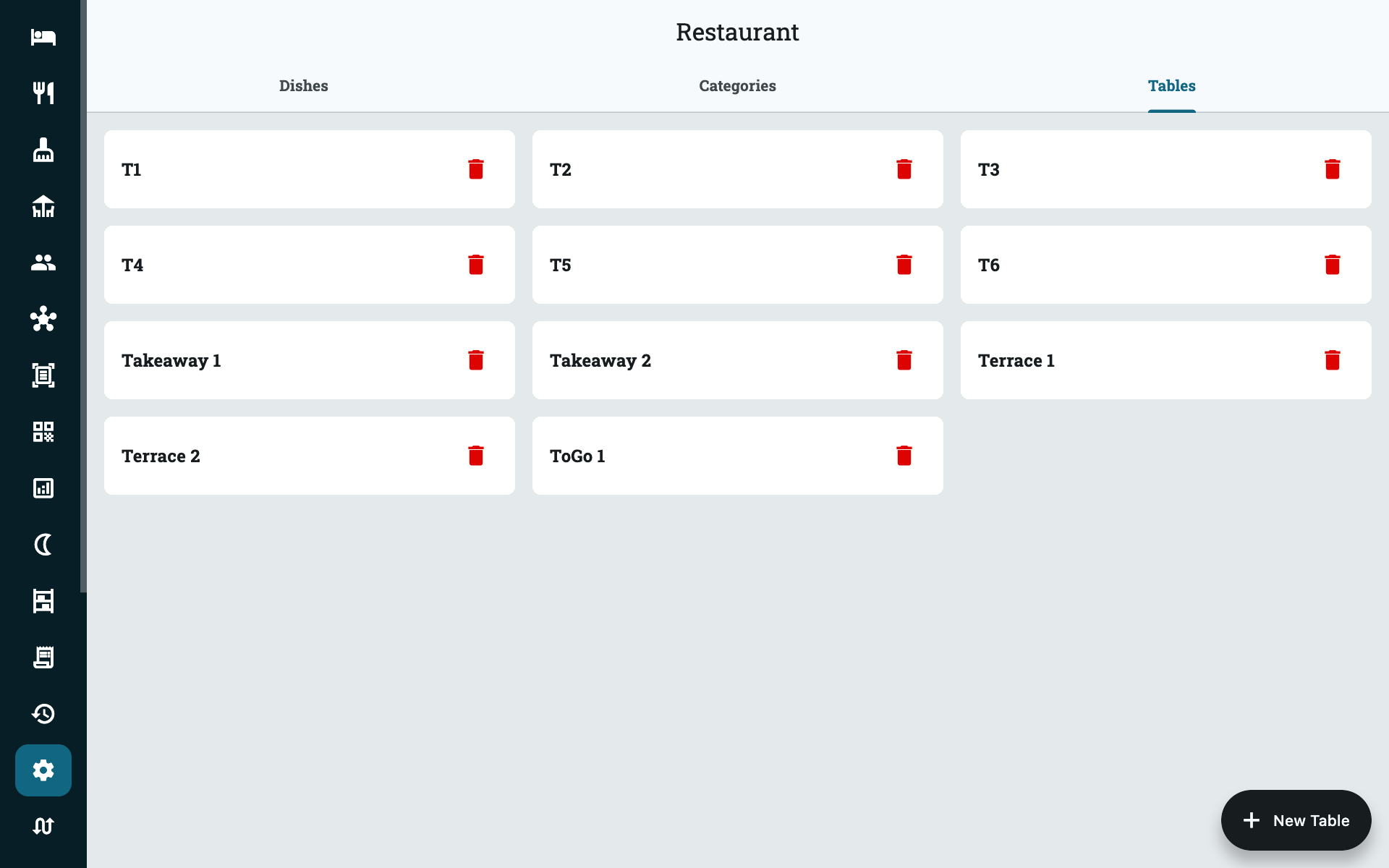 Settings → Restaurant → Tables